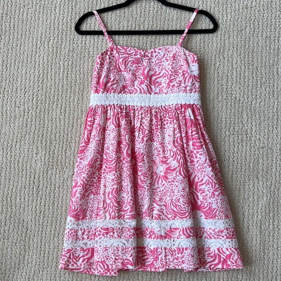 LILLY PULITZER Girls Pink Dress Lace Trim Sweetheart Neckline 14 - Picture 8 of 13